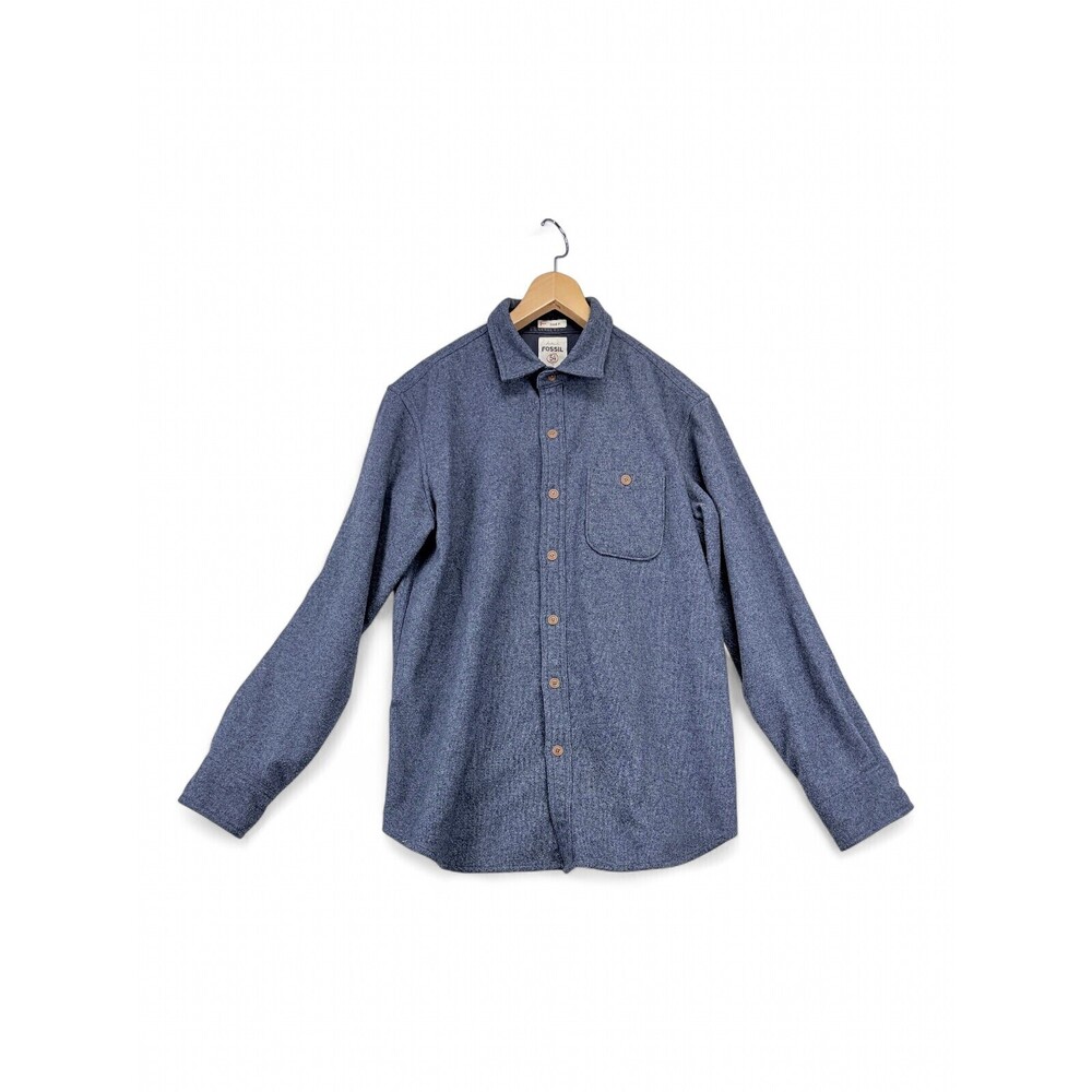 Fossil Men's Wool-Blend Button-Down Shirt L Heather Gray